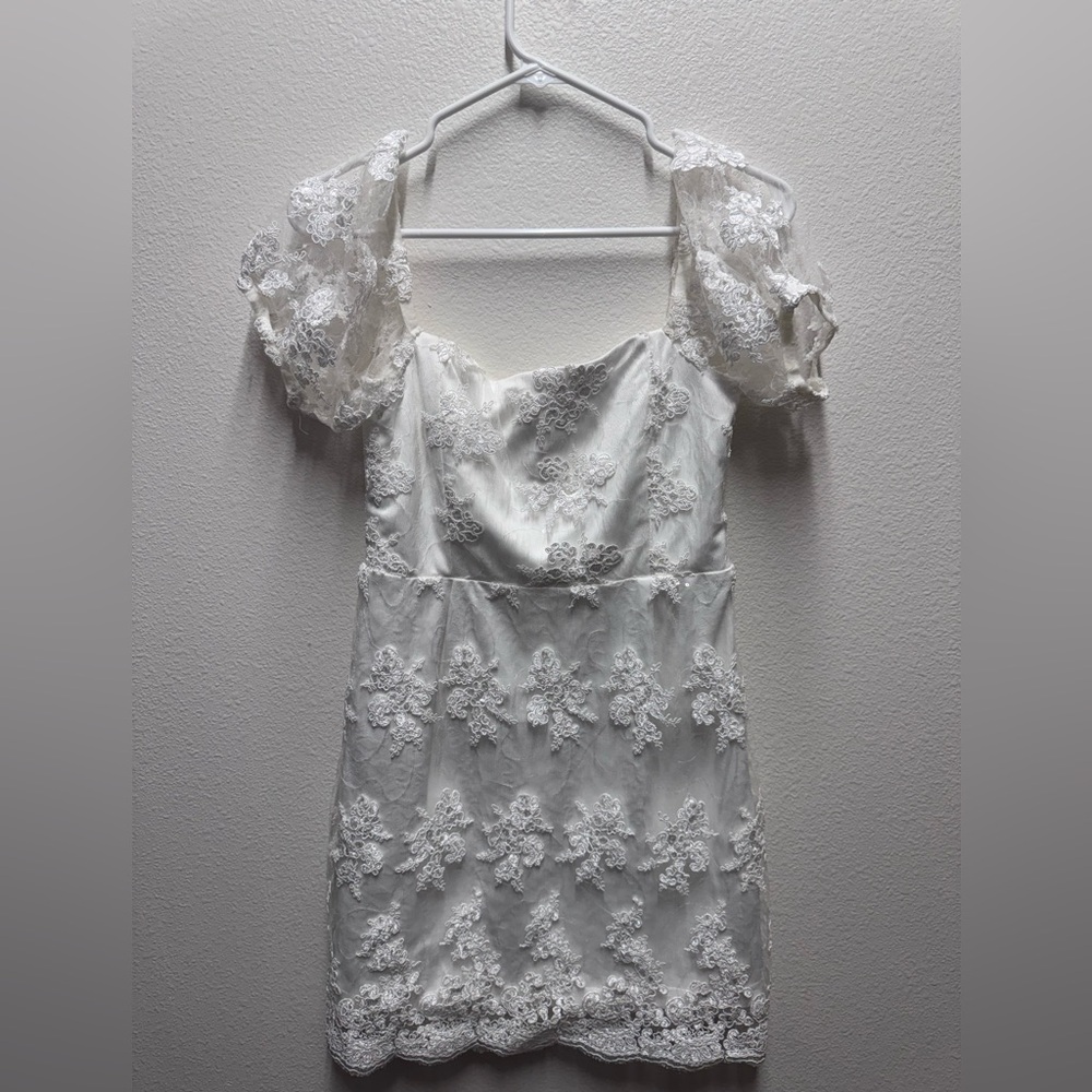 Lulus Avid Admiration White Embroidered Sequin Puff Sleeve Mini Dress